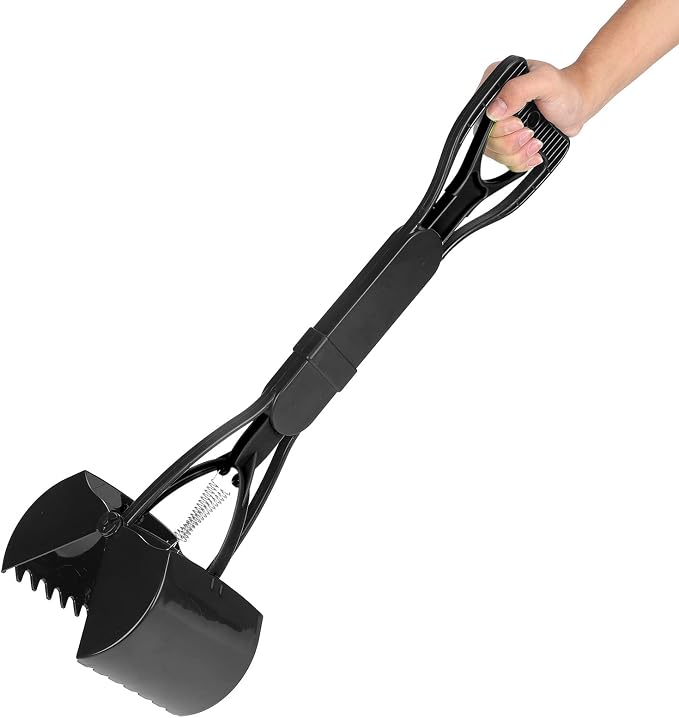 Long Handle Portable Pet Pooper Scooper, Portable Pet Sanitary Toilet Dog Cat Waste Picker Tool for Large Dogs, Puppies, Cats(All Black)