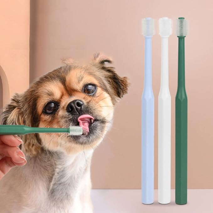 POPETPOP 2 Pack Dog Toothbrush for Small Dogs and Cats Manual Pet Oral Cleaner with Soft Silicone Bristles and Non-Slip Handle for Effective Teeth Cleaning and Massage