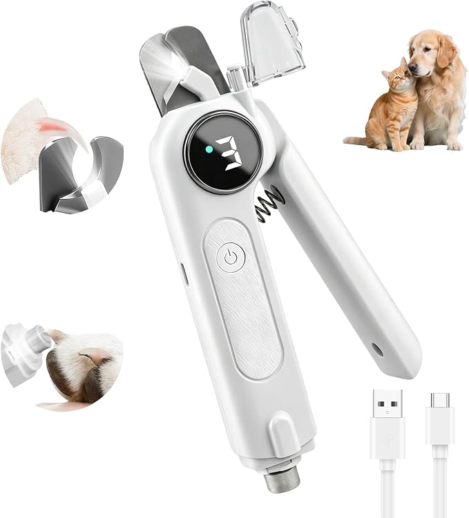 2-in-1 Dog Nail Clippers & Grinder, 3 Speeds - White