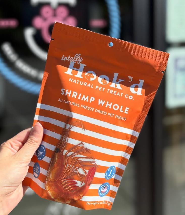 Totally Hook'd Freeze‑Dried Single‑Ingredient Treats, High‑Protein Omega-3 Training Snack for Dogs & Cats (2 Ounce, Shrimp)