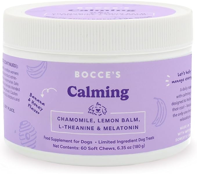Bocce's Bakery Bedtime Tea Biscuit Dog Treat + Calming Supplement Bundle, Chamomile, L-Theanine