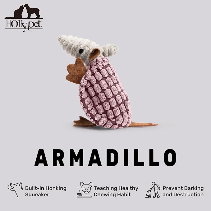 Hollypet Armadillo Squeaky Puppy Dog Toys for Small Medium Dogs, 6" | plush stuffed small dog squeak animal toy with unique grunt squeaker textured fabric for teeth cleaning toys