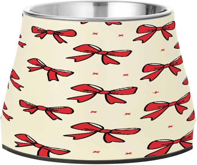 Blueangle Elevated Dog Bowls with Stainless Steel - Non-Slip 2.3 Cup High Capacity Pet Dish for Spinal Health & Red Bows Design（308）
