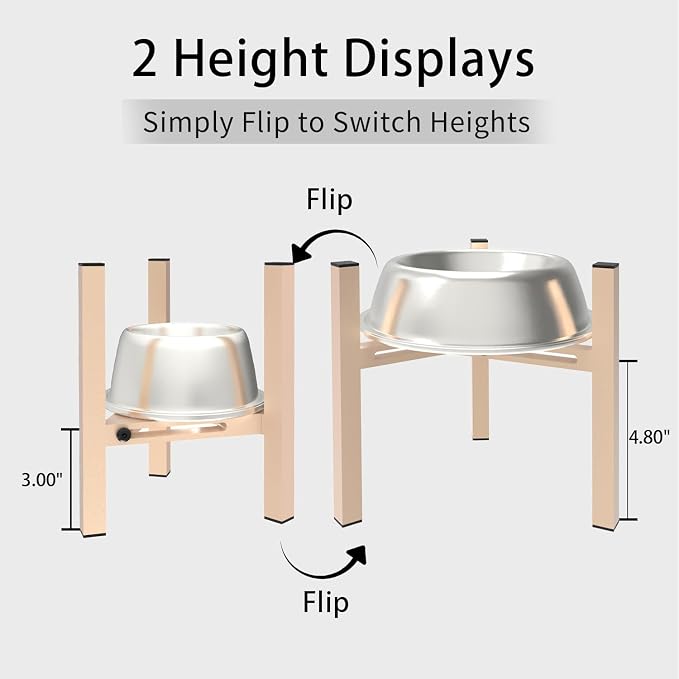 Elevated Cat Bowl Stand Good for Senior Cats Digestion Arthritis Relief - Adjustable Metal Feeder Riser, Fits 5.1-7.45” Round Bowls (No Bowls)(Light Khaki)