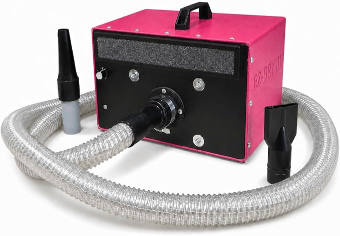 EZ-Groom EZ-Dry III High Velocity Dog Blow Dryer, Dual Motor, Pink | Variable Speed for Professional Pet Grooming, Lightweight, Quiet, 9ft Heat-Resistant Hose, Air Concentrator, Water Peeler