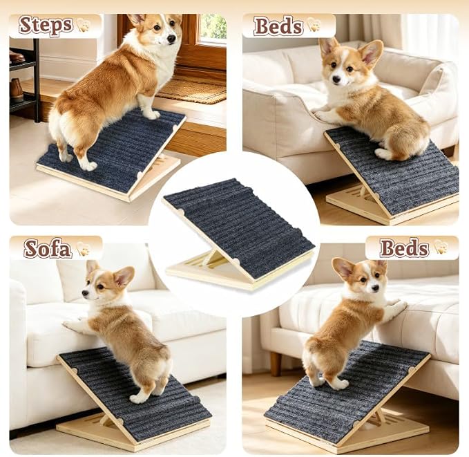 4 Pack Adjustable Dog Ramps for Stairs, Upgraded Pet Stair Ramp for Small Dogs, Portable Dog Stairs with Mat for Small Dogs and Cats, Non-Slip Pet Steps for Senior, Short-Legged & Injured Pets
