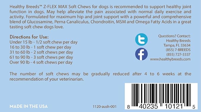 Healthy Breeds Australian Shepherd Z-Flex Max Hip and Joint Soft Chews 50 Count