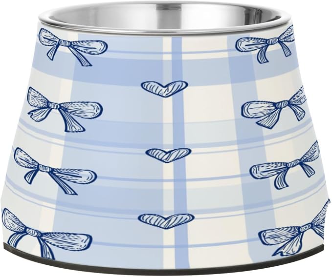 Blueangle Elevated Dog Bowls with Stainless Steel - Non-Slip 2.3 Cup High Capacity Pet Dish for Spinal Health & Cute Bows Design（416）