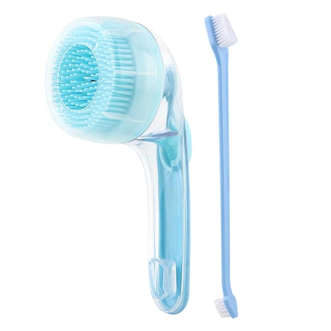 Pet Bath Brush, 2 in 1 Dog Bath Brush with Built-in Shampoo Dispenser, Pet Wash Brush with Double Head Toothbrush, Grooming Massage Brush for Dogs & Cats