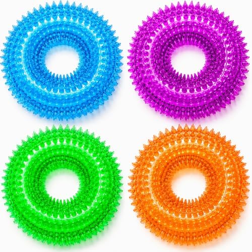 Dog Chew Toy, Squeaky Floating Donut Rings, 4-Pack, Aggressive Chewers