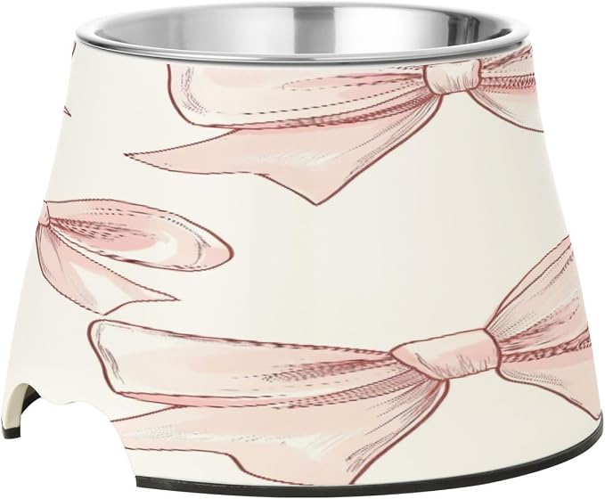 YETTASBIN Bow Pink Elevated Dog Bowls, Prevention of Vertebrae Disease Raised Dog & Cat Bowl Stand with Removable Stainless Steel Bowls, Non-Slip Spill-Proof Pet Food & Water Bowl Dish