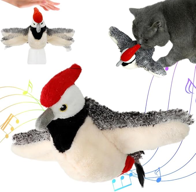 BAUFIX 2026 New Funny Flapping Bird Cat Toy, Flying Bat Toy for Dogs, Cute Motion-Activated Bird Toy with Flapping Wings for Indoor Pets (Woodpecker)