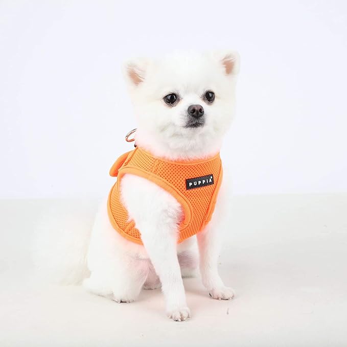 Puppia Neon Soft Vest Harness Step-in No Choke No Pull Walking Training for Small and Medium Dog, Orange, Medium