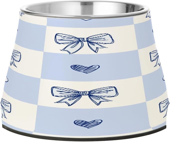 Blueangle Elevated Dog Bowls with Stainless Steel - Non-Slip 2.3 Cup High Capacity Pet Dish for Spinal Health & Cute Bows Design（414）