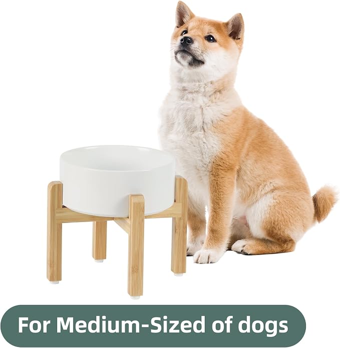 Havniva 7.3” Dog Bowls Elevated Ceramic Dog Food and Water Bowl Set, Double Raised Dog Water Bowl with Stand Non-Slip Rubber Base Large Capacity Feeding Pet Food Bowl for Medium Dogs