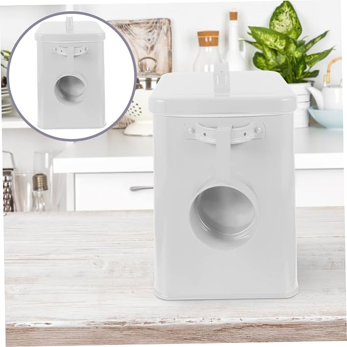 Box Refillable Pet Food Storage Bin Kitchen Storage Case for Rice Dog Food Multi, Iron, White
