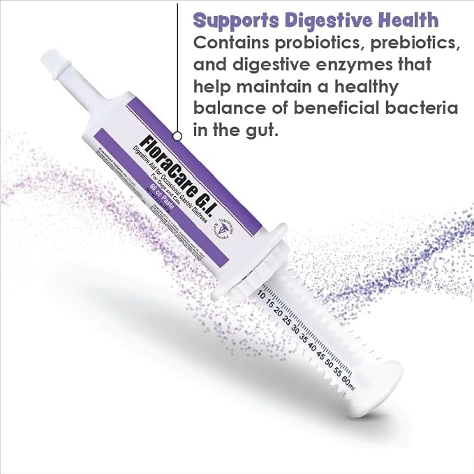 FloraCare GI Digestive Paste for Dogs & Cats – Helps Diarrhea, Upset Stomach & Occasional Gastric Distress – Gut Health Support with Easy Oral Syringe – Veterinarian Recommended Digestive Aid – 60cc