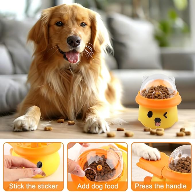 Dog Interactive Treat Dispenser Toy, Interactive Dog Toys Food Puzzle Do g Treat Dispenser Slow Feeder for Small Medium Dogs Cats IQ Training Reduces Bloating for Healthy Eating (Yellow)