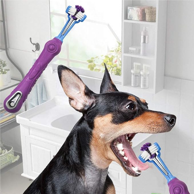 Orgrimmar 4 Pcs 3-Sided Pet Toothbrush Dog Cat Mouth Dental Teeth Care | Pet Brush for Bad Breath Tartar Cleaning