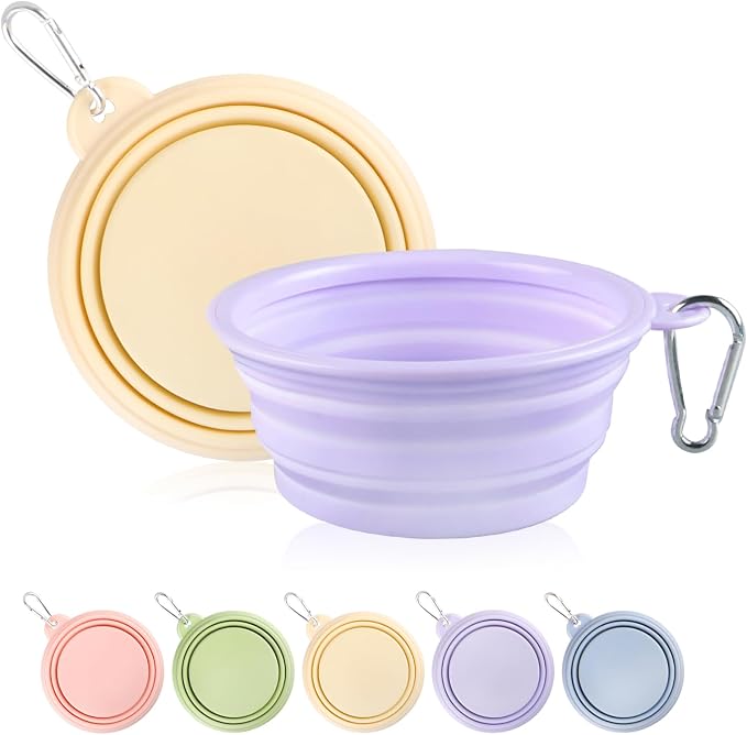 Collapsible Dog Bowls, 2 Pack, Macaron Yellow & Violet