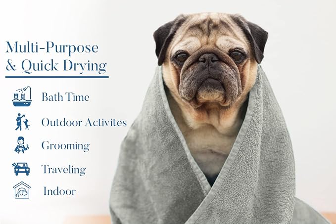 DAN RIVER Dog Towel - Pack of 1, 100% Cotton, 20x40, Ultra Soft 450 GSM, Super Absorbent & Quick Drying Towel for Dogs, Cats, and Other Pets, High Rise.