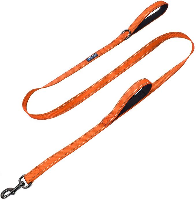 Max and Neo Double Handle Traffic Dog Leash - Reflective, Donates to Dog Rescue (Orange, 6 FT)