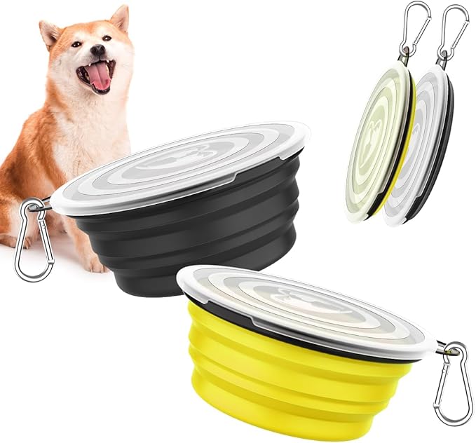 Pawaboo Collapsible Dog Bowls, 2 Pack, 1000ml, Yellow+Black