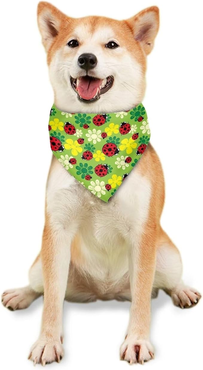 Forchrinse Red Ladybird Flower Dog Bandanas Triangle Dog Bib Scarf Costume Pet Bandana Dogs, Medium, Polyester, Red