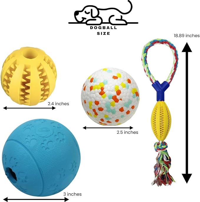 Dog Ball Toy Set 5 for Puppy and Small Dog Rubber Teething Ball, Dog Enrichment Toys Chewer for Boredom and Brain Stimulating Game to Keep Them Busy.(Blue/Yellow/Multi)