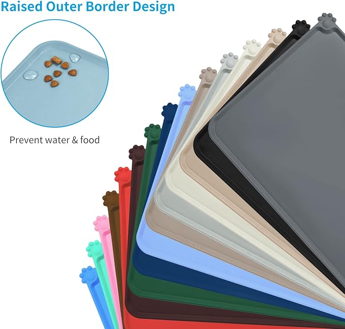 AUDWUD Silicone Waterproof Pet Feeding Mats,Anti Slip Bowl Pad,Dog Mat for Food and Water
