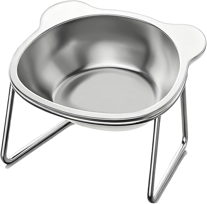 Elevated Cat Bowls, 15°Tilted Stand Whisker Friendly Raised Cat Food & Water Dishes, 5.9 inch Stainless Steel Indoor Anti-Vomiting Small Dog Bowls,Dishwasher Safe,Spine Friendly