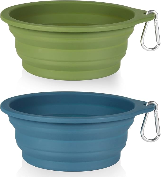 SLSON Collapsible Dog Bowl, 2 Pack, 600ml, Navy Blue & Dark Green