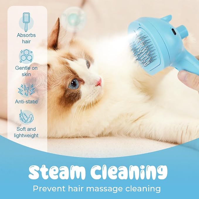3 in 1 Cat Steam Brush Pet Spray Hair Removal Comb, 2025 New Upgrade Pet Steam Groomer Brush, Steam Dog Brush for Shedding Pets Grooming Comb for Massaging and Cleaning (White)
