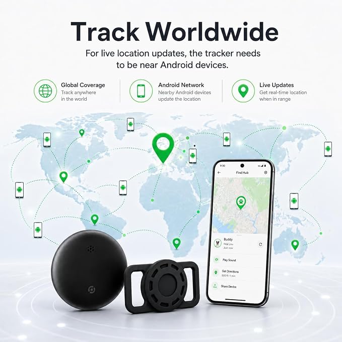GPS Collar for Dogs,Pet Tracker (Android Only) Smart tag,Waterproof Compatible with Google Find My,No Monthly Fee,Advanced Tracking Solution Smart Collar for Pet Safety Ideal Small Large Dogs