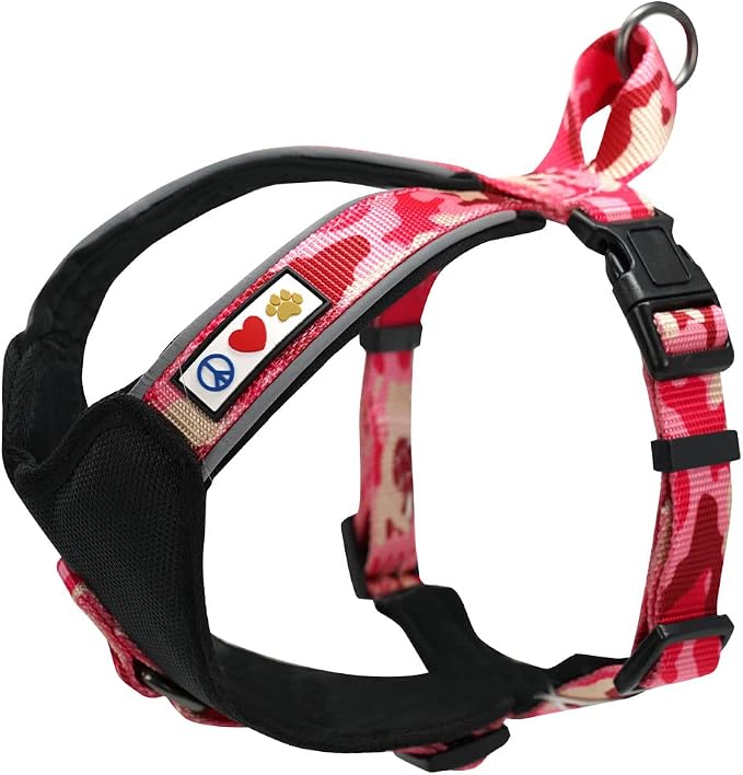 Pawtitas Reflective Padded Dog Harness for Large Dogs – Adjustable Step-in Vest | Fits Chest 27–33 in | No Pull Training Harness | L | Pink Camouflage
