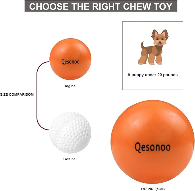 Dog Balls Indestructible, Solid Rubber Bouncy, Small Breed, Orange, 2in