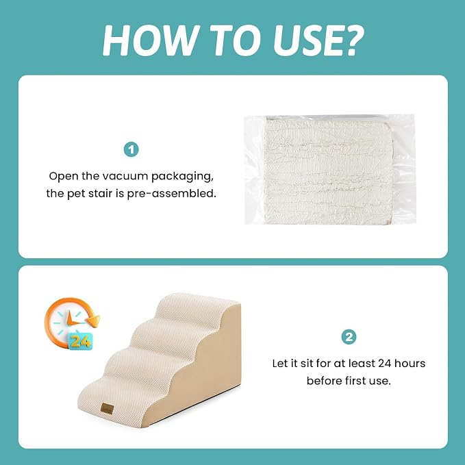 COZY KISS Dog Stairs for Small Dogs, 4 Step Pet Stairs for Beds & Couches | 15.7" H Curved Non-Slip Foam Dog Steps with Washable Cover for Puppies, Older Cats & Small Dogs, 15.7x28.3x15.7 in, Beige