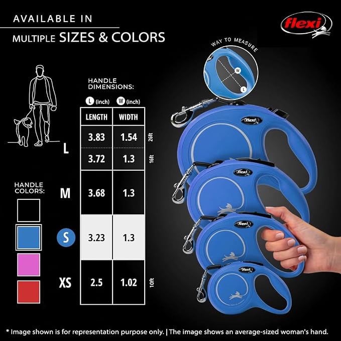 FLEXI® Classic Tape Retractable Dog Leash, Small, 16 ft - Blue | German engineered, original flexi leash, durable quality for dogs up to 33 lbs, tangle-free, walking, reliable brake system