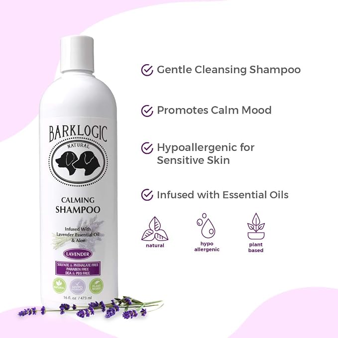 BarkLogic Dog & Puppy Calming Shampoo, 16oz, Lavender, Made in USA