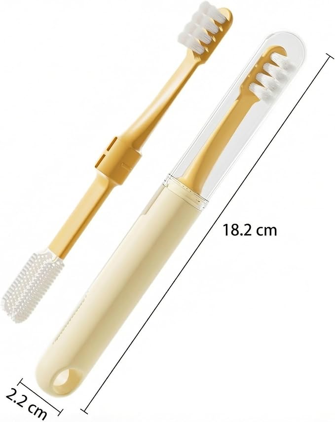 Dual-Head Pet Toothbrush for Small Dogs, Cats, Rabbits & Hamsters - Soft-Bristled Animal Oral Care Toothbrush (Yellow)
