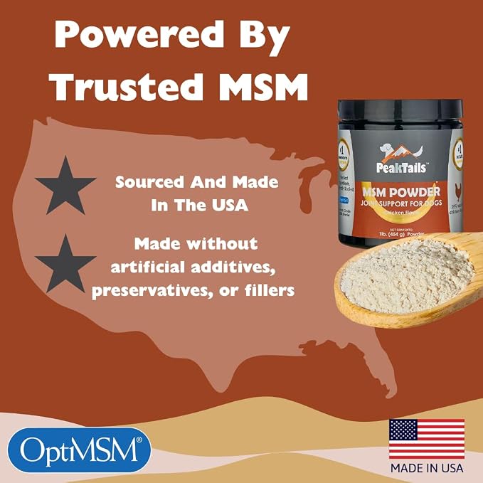 KALA HEALTH PeakTails Chicken Flavor MSM Powder for Dogs, US-Sourced, 1 lb