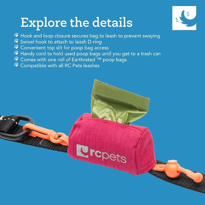 RC Pets P.U.P Bag, Dog Poop Bag Holder with Leash Attachment (Heather Azalea)
