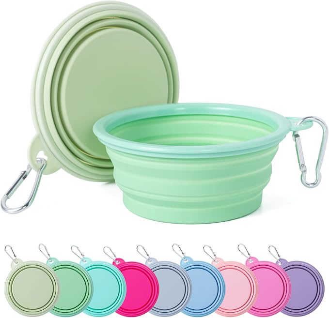 SLSON Macaron Collapsible Dog Bowl, 2 Pack, Small, Light Green & Light Yellow
