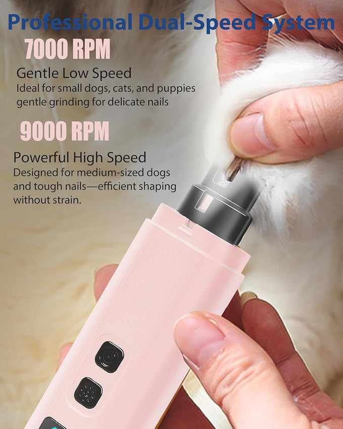 Electric Dog & Cat Nail Grinder with 2 LED Lights, Pink