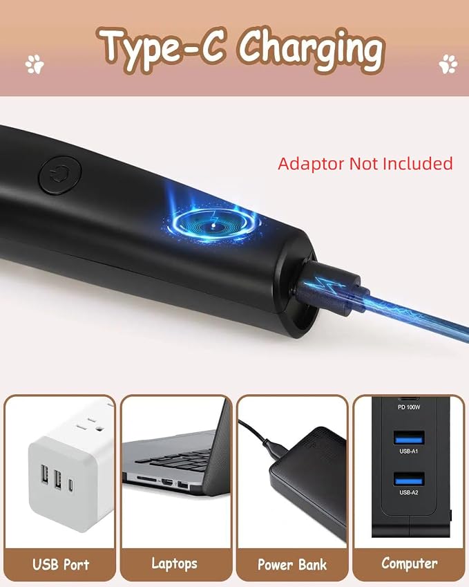 4-in-1 Dog Clippers, USB-C Rechargeable, Nail Grinder