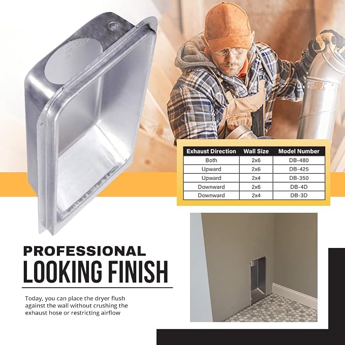 New Construction Dryer Box | Indoor Dryer Vent | Recessed Dryer Vent Box With Gas Port | Dryer Vent | Best Dryer Wall Vent Box Model 350 | Upward Dryer Vent | 2x4 wall