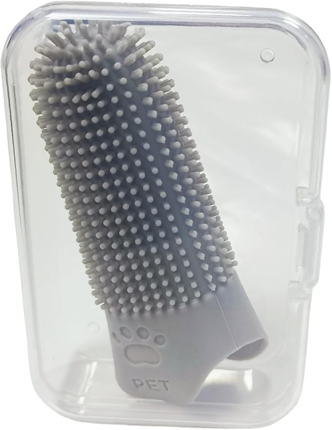 Silicone Finger Toothbrush for Dogs & Cats - 360° Oral Care, Breath Freshening, Tartar & Stain Removal, Food-Grade Soft, Long Design, Reusable, for S/M/L Pets (Grey 4-Pack)