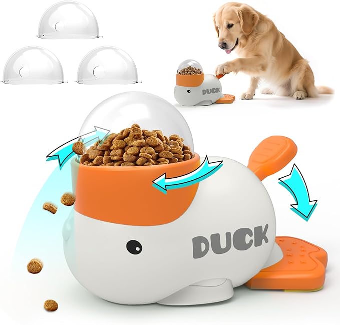 Dog Interactive Treat Dispenser Toy Food Puzzle Slow Feeder Duck-Shaped Dog Puzzle Feeders for Small Medium Dogs Cats IQ Training Reduces Bloating for Healthy Eating (White)