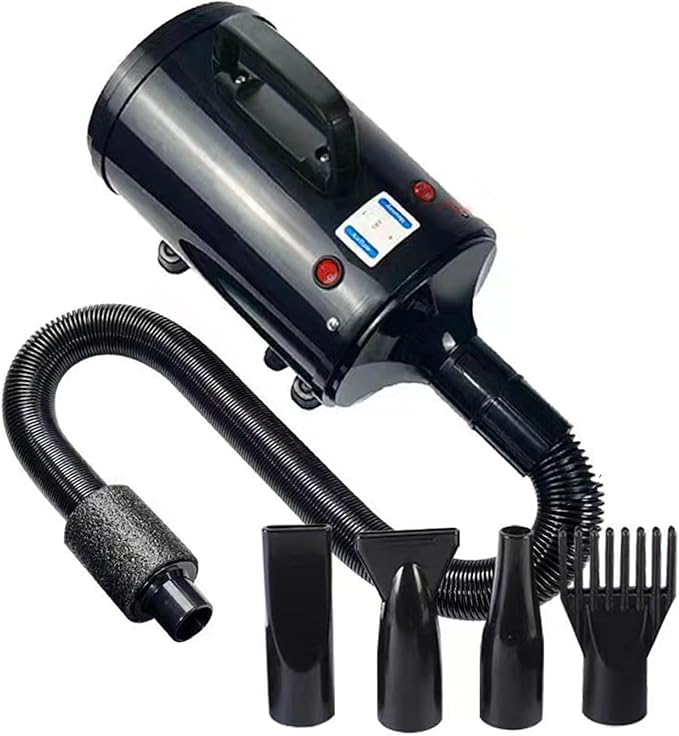 OKYUK Dog Blow Dryer, 2.6HP 2000W High Velocity Professional Pet Grooming Dryer, Adjustable Speed and Temperature Control Pet Blower Dryer with 4 Different Nozzles