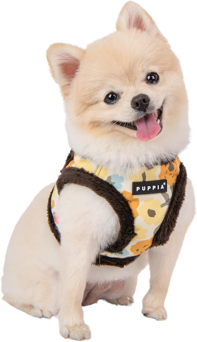Puppia Alyssa Vest Dog Harness Step-in Warm Winter Flower Pattern for Small and Medium Dog, Brown, X-Large